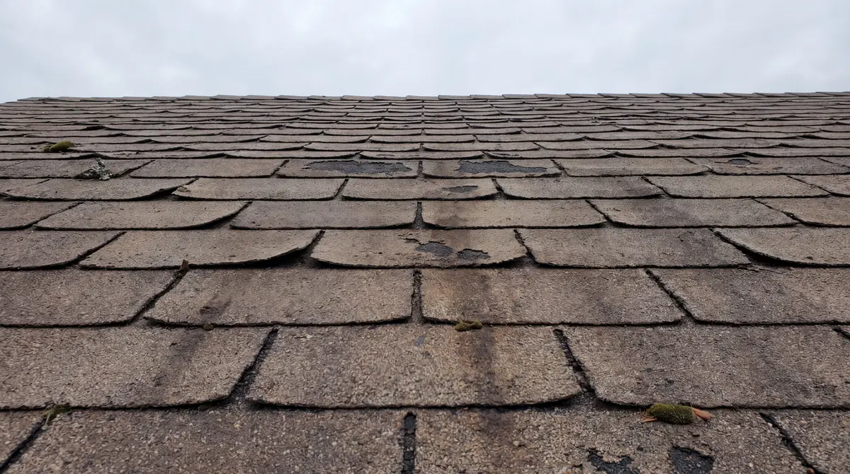 Illustration: curling shingle edges on an older roof