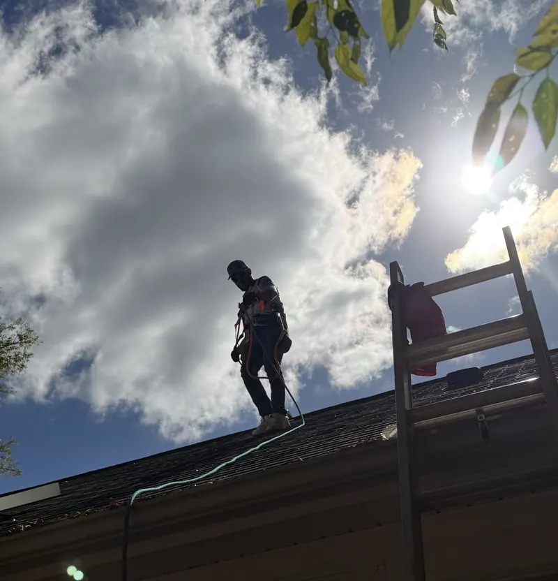 A Roof Armor treatment being applied to an asphalt shingle roof